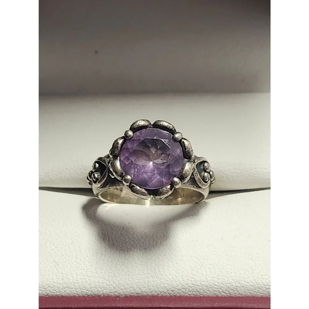 Sterling Silver Amethyst Ring - Purple Gemstone Size 7